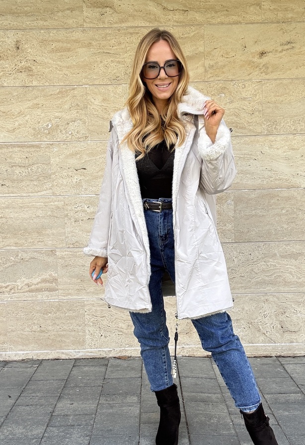 Twice kabát fehér – Női átmeneti kabát – Innova Fashion